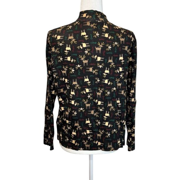 KIM ROGERS Christmas Reindeer Mock Neck Top Size Medium - Picture 2 of 7